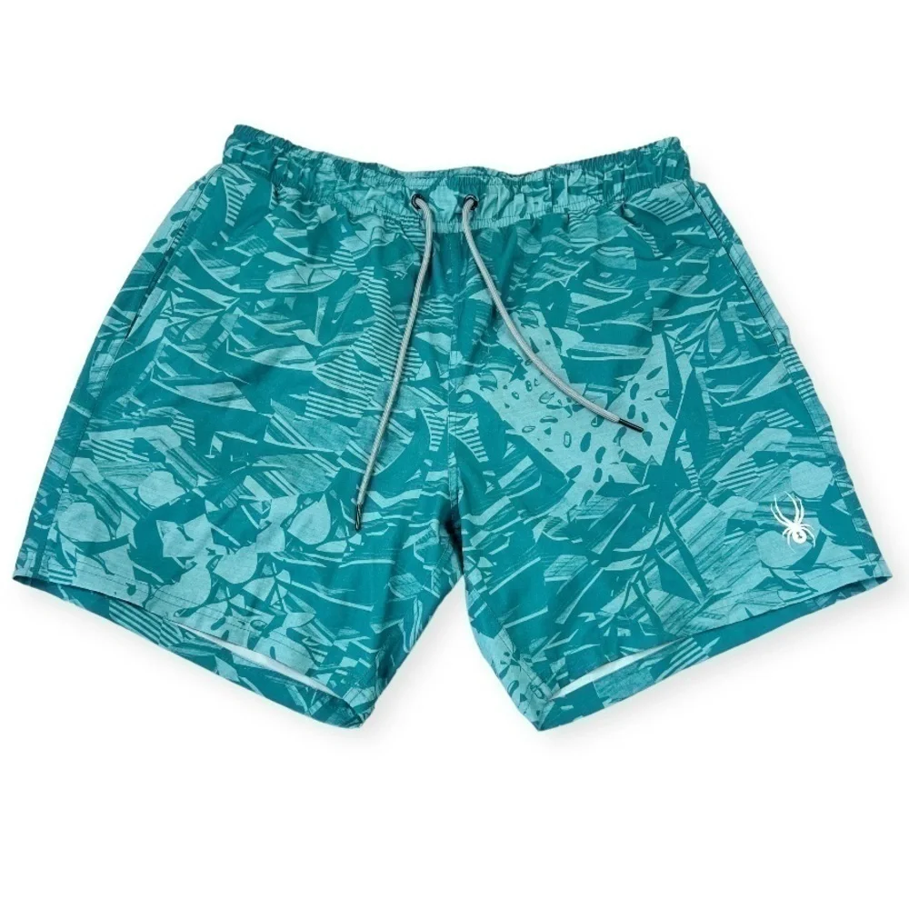 SPYDER Standard 7” Palm Print Volley Swim Trunks Lined Green XL